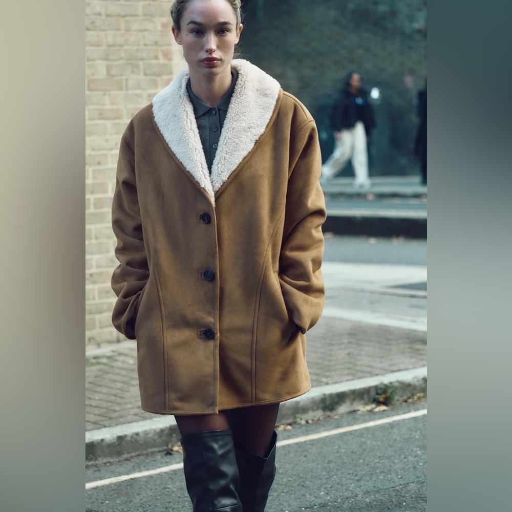 NWOT Zara Faux Fur Faux Leather MID-LENGTH DOUBLE-FACED COAT